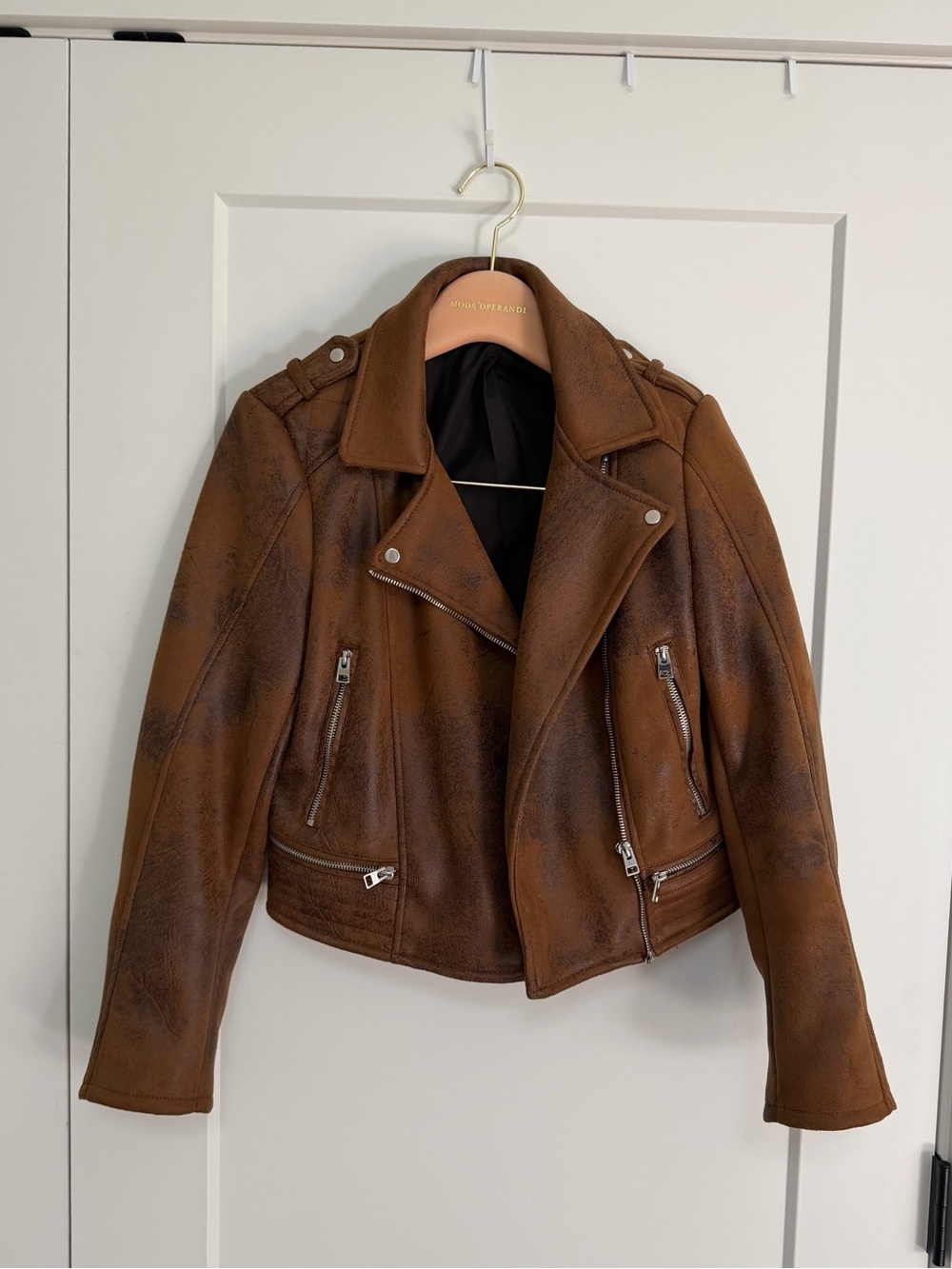 Zara TRF Distressed Brown Moto Jacket – Size M